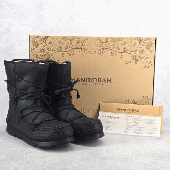 New Manitobah Mukluks‎ WP Pacific Half Winter Boots Black Womens Size 8.5 - Picture 1 of 12